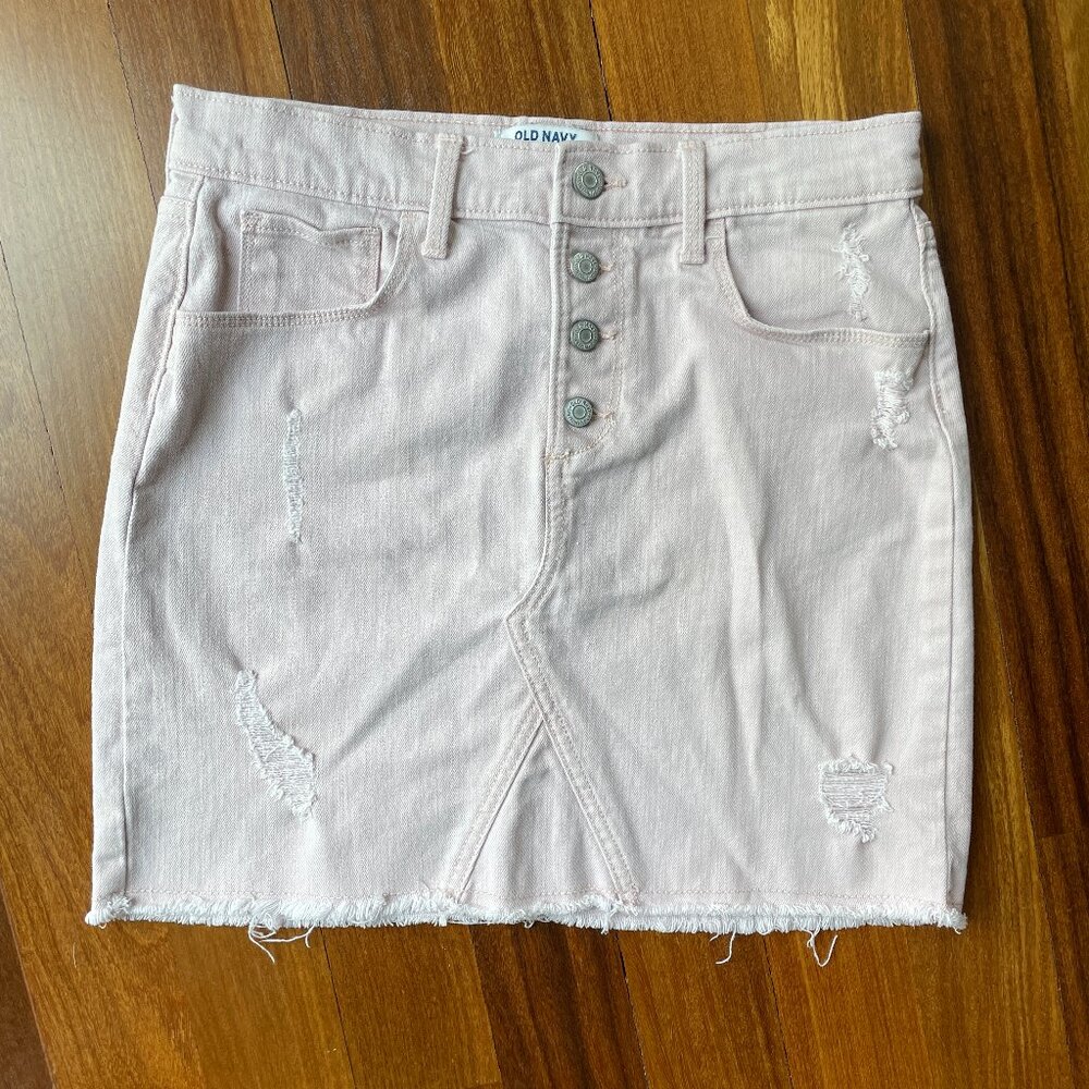 Old Navy Sz 14 Light Pink Denim Distressed Skirt